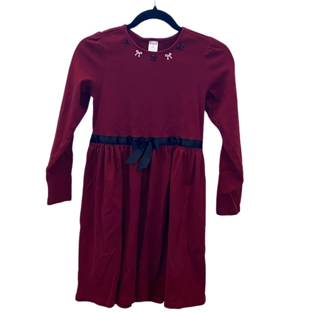 Gymboree Red Dress with Black Bow Accent. Pull over, long sleeve. Size 12.